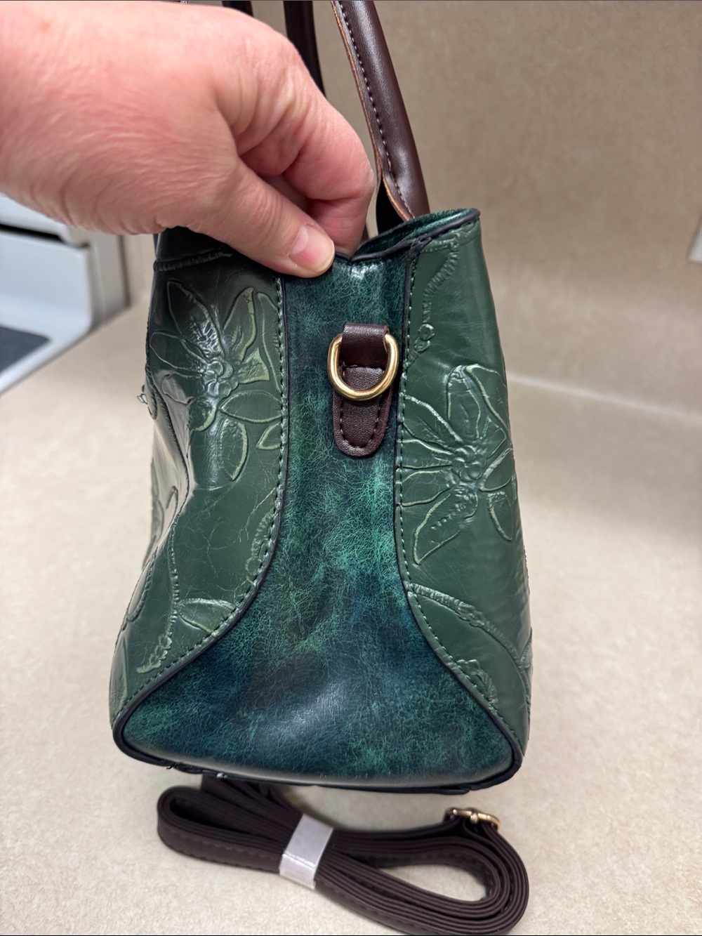 Green purse with flower print - Picture 4 of 5